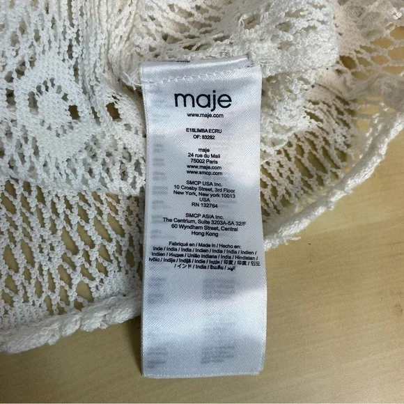 MAJE • Limba open knit high neck ruffle crochet sweater in ecru - Picture 11 of 16